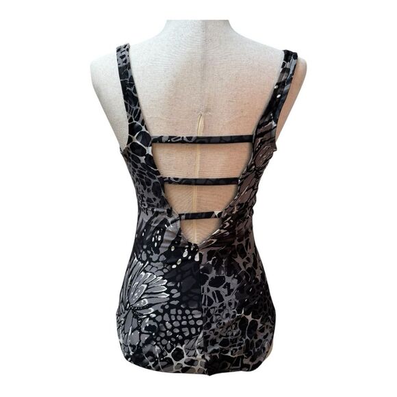 Aqua Green Black Grey White Print One Piece Tank Style Swimsuit Size S - Picture 3 of 8